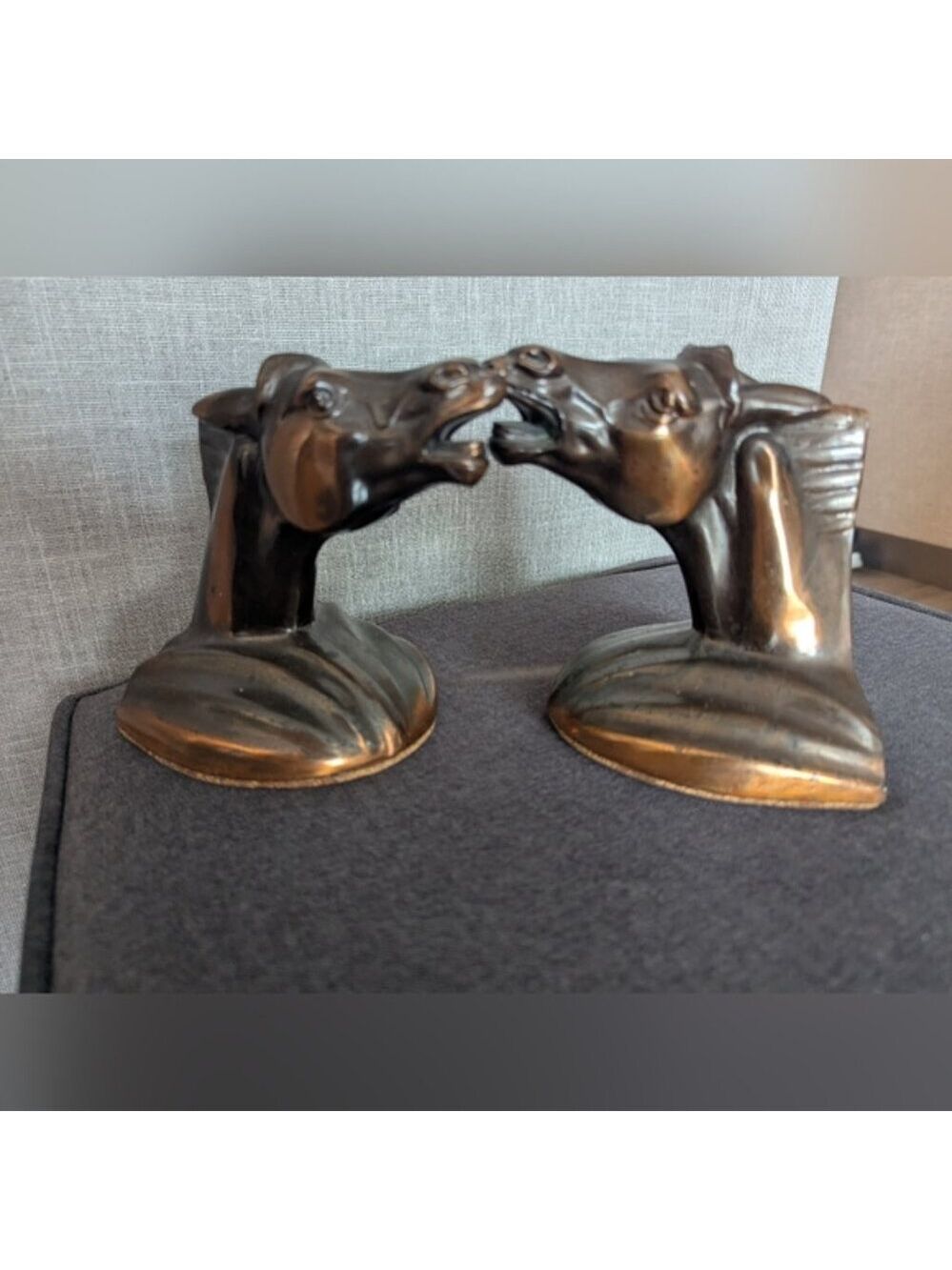 Vintage Metal Brass horse bookends, Excellent Condition show a rich patina